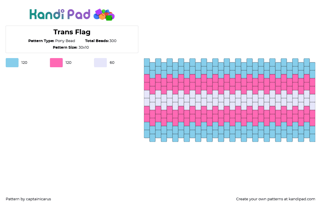 Trans Flag - Pony Bead Pattern by captainicarus on Kandi Pad - light blue,pink