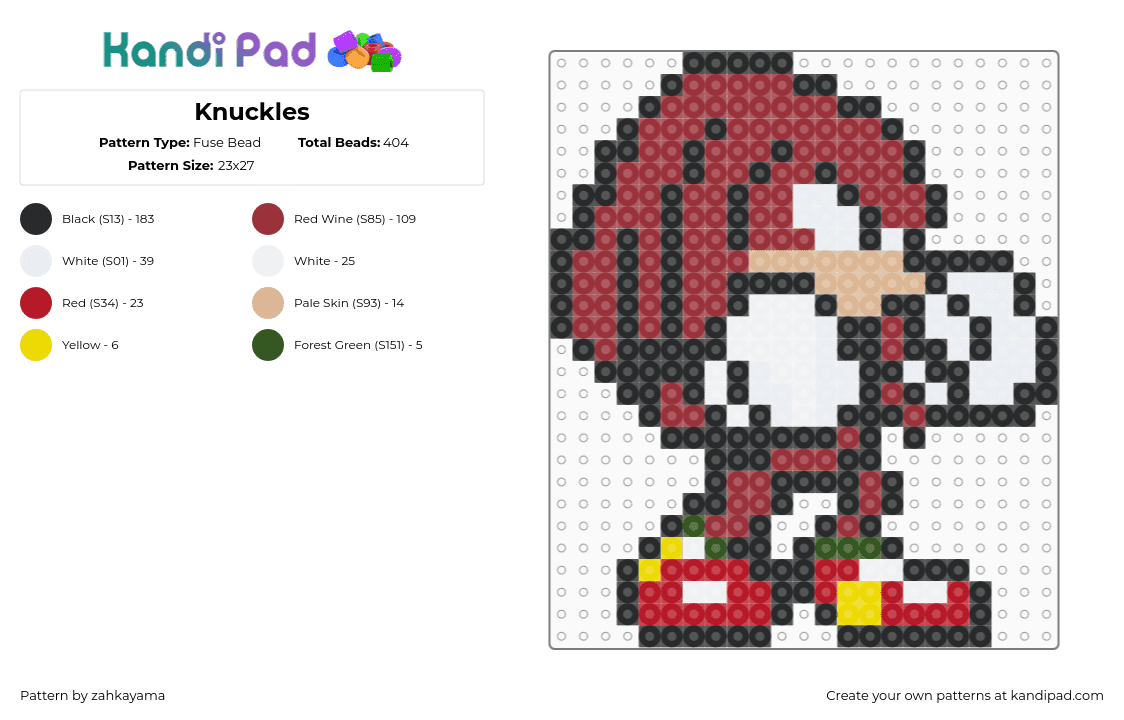 Knuckles - Fuse Bead Pattern by zahkayama on Kandi Pad - knuckles,sonic the hedgehog,sega,video game,character,red