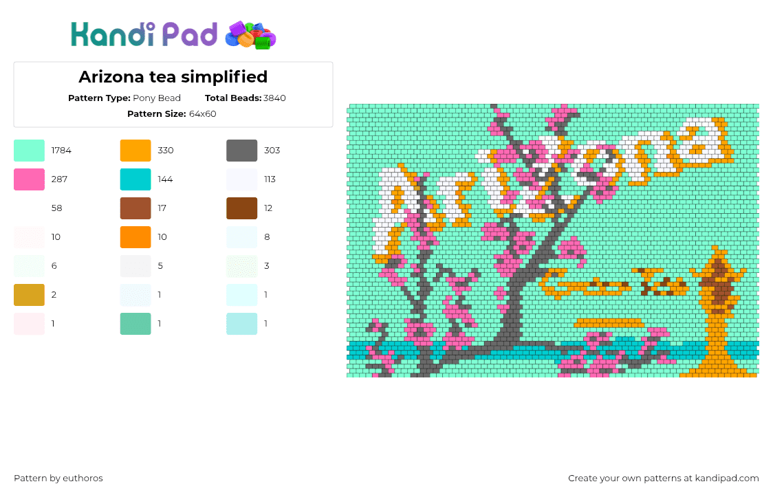 Arizona tea simplified - Pony Bead Pattern by euthoros on Kandi Pad - arizona,tea,cherry blossom,drink,panel,tapestry,teal,orange,pink