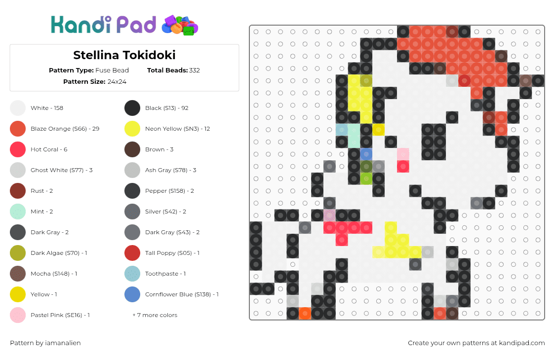 Stellina Tokidoki - Fuse Bead Pattern by iamanalien on Kandi Pad - stellina,tokidoki,unicorn,plush,white,red