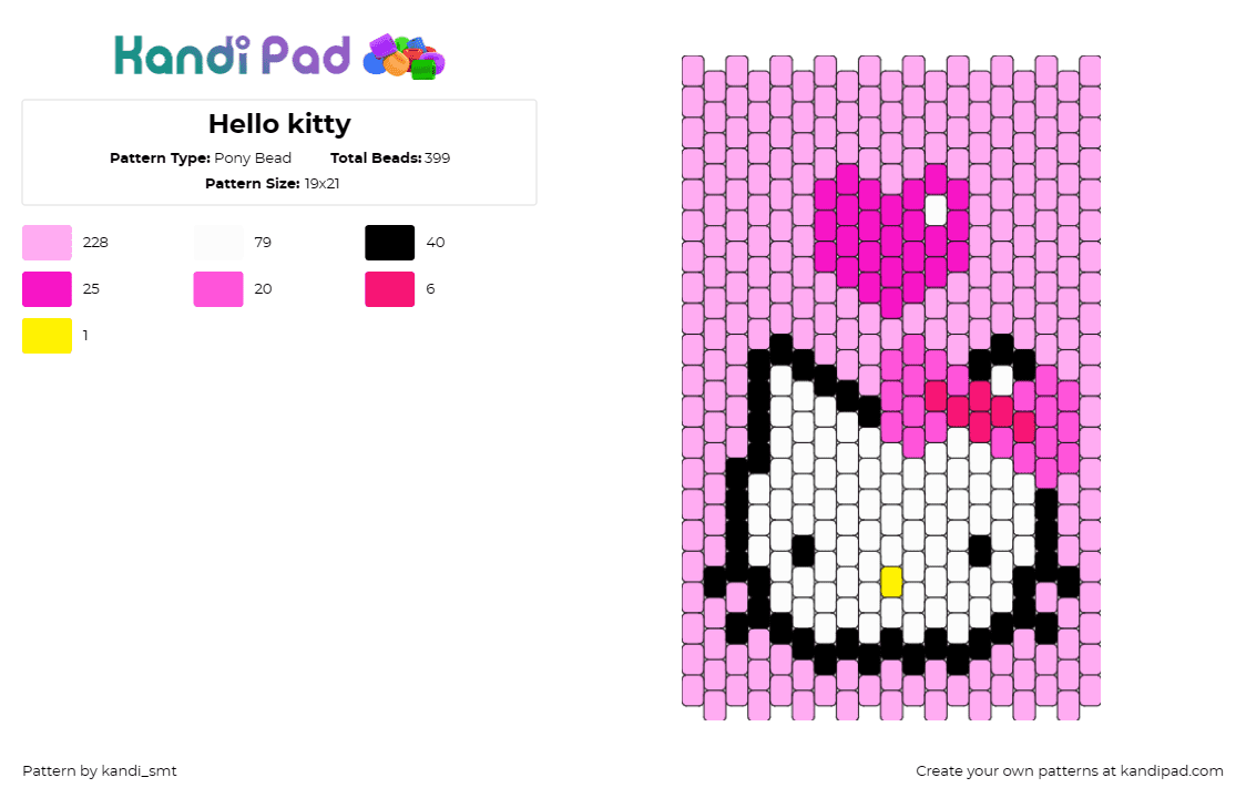 Hello kitty - Pony Bead Pattern by kandi_smt on Kandi Pad - hello kitty,sanrio,heart,bow,cute,character,pink,white