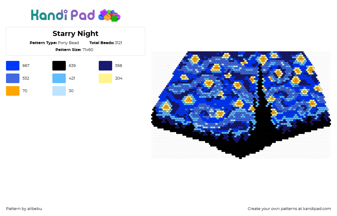Starry Night - Pony Bead Pattern by alibebu on Kandi Pad - starry night,van gogh,painting,art,classic,tapestry,panel,blue,black