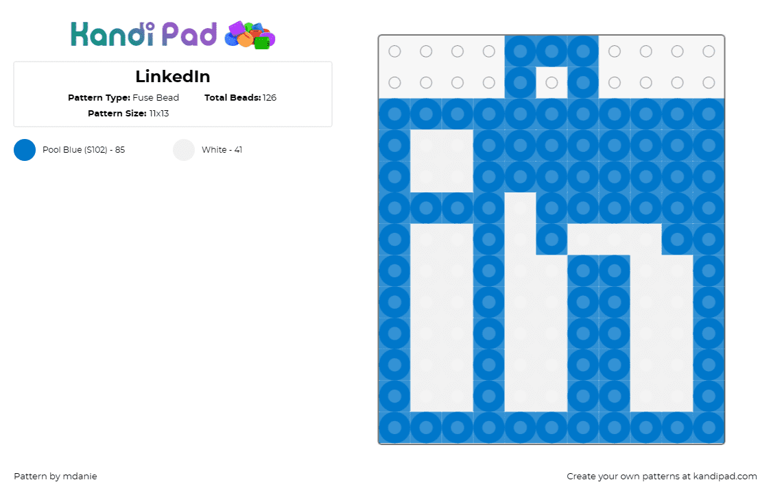 LinkedIn - Fuse Bead Pattern by mdanie on Kandi Pad - linkedin,logo,simple,white,blue