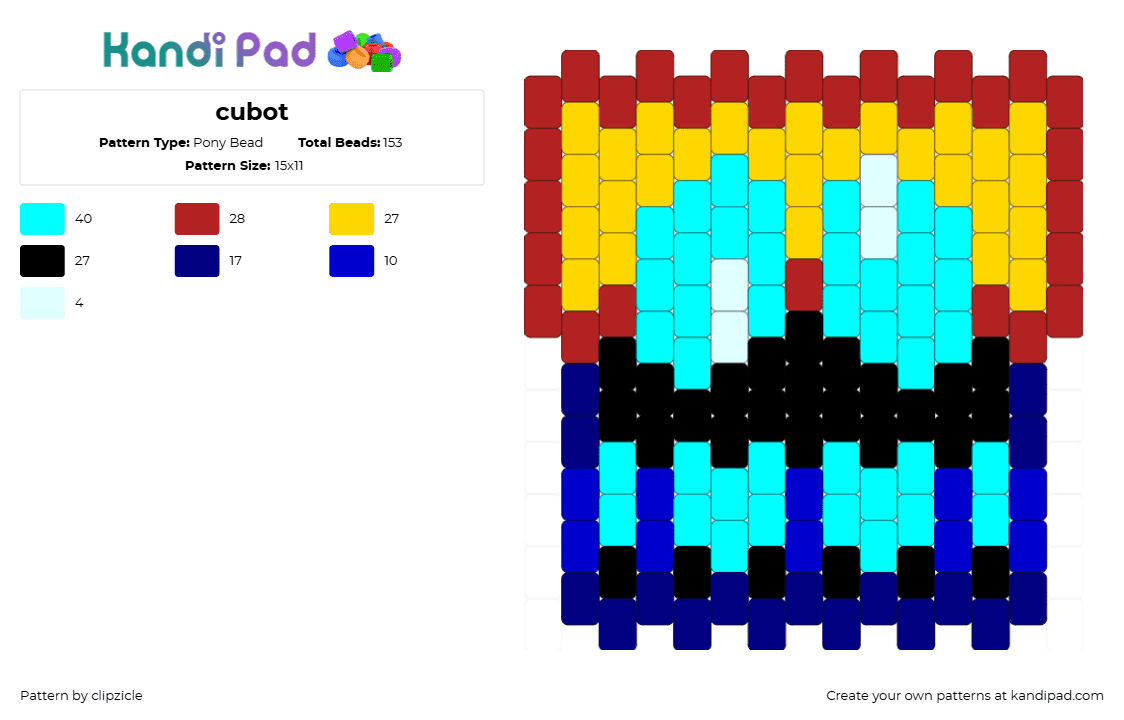 cubot - Pony Bead Pattern by clipzicle on Kandi Pad - cubot,sonic the hedgehog,sega,robot,character,head,charm,video game,yellow,light blue,blue