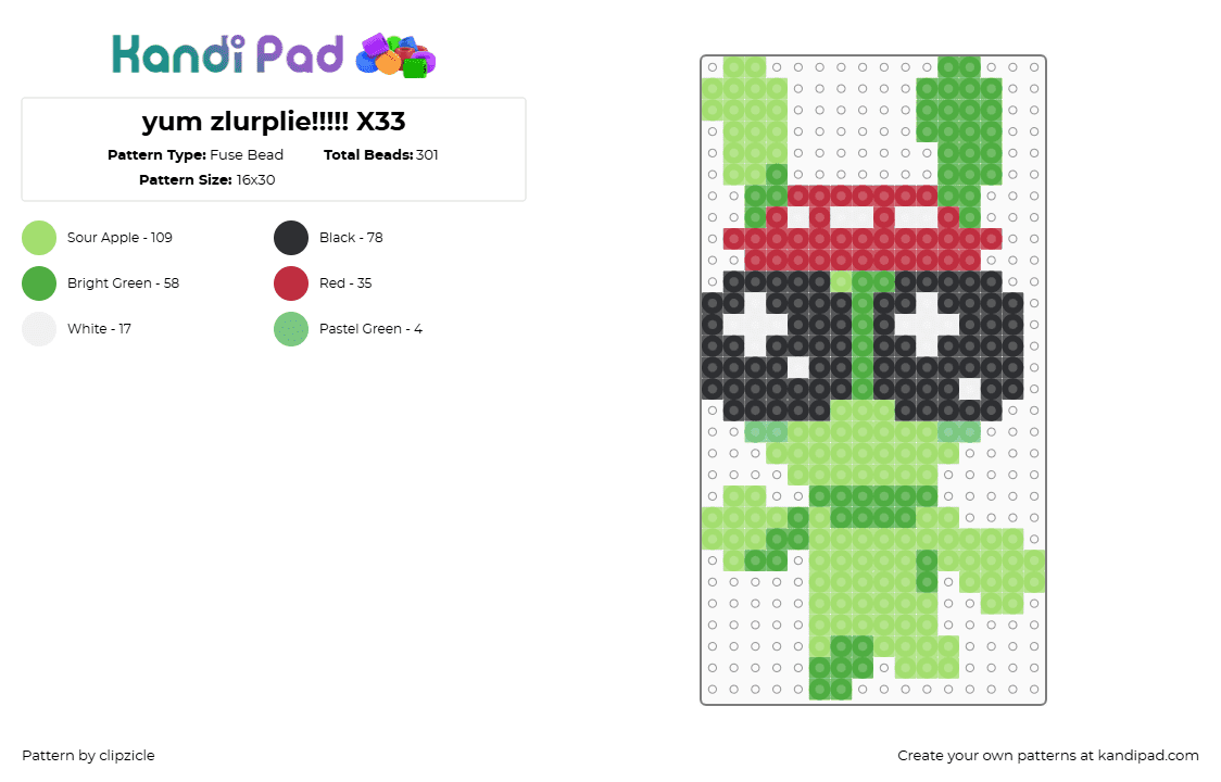 yum zlurplie!!!!! X33 - Fuse Bead Pattern by clipzicle on Kandi Pad - green