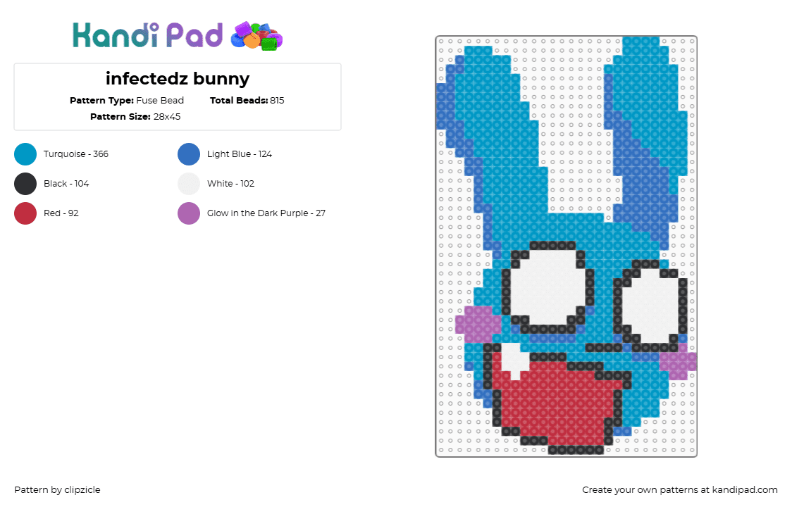 infectedz bunny - Fuse Bead Pattern by clipzicle on Kandi Pad - light blue