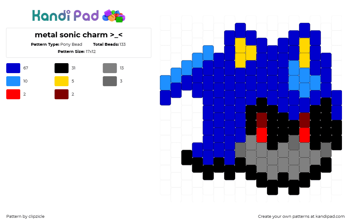 metal sonic charm >_ - Pony Bead Pattern by clipzicle on Kandi Pad - sonic the hedgehog,sega,metal,character,head,charm,video game,blue,gray