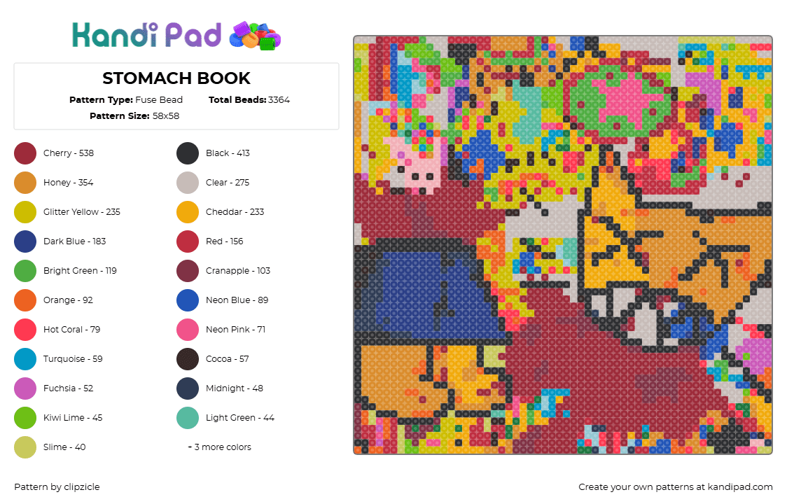 STOMACH BOOK - Fuse Bead Pattern by clipzicle on Kandi Pad - orange,red,beige,yellow,colorful