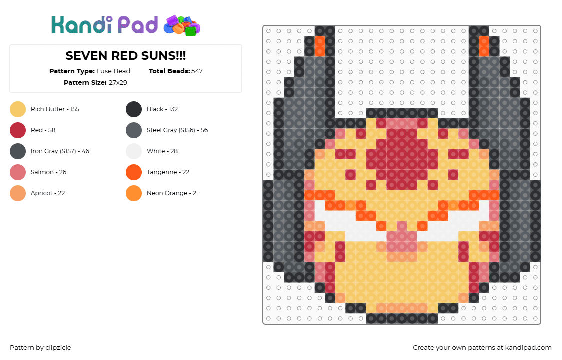 SEVEN RED SUNS!!! - Fuse Bead Pattern by clipzicle on Kandi Pad - yellow,red,seven red suns,srs,rain world,iterator