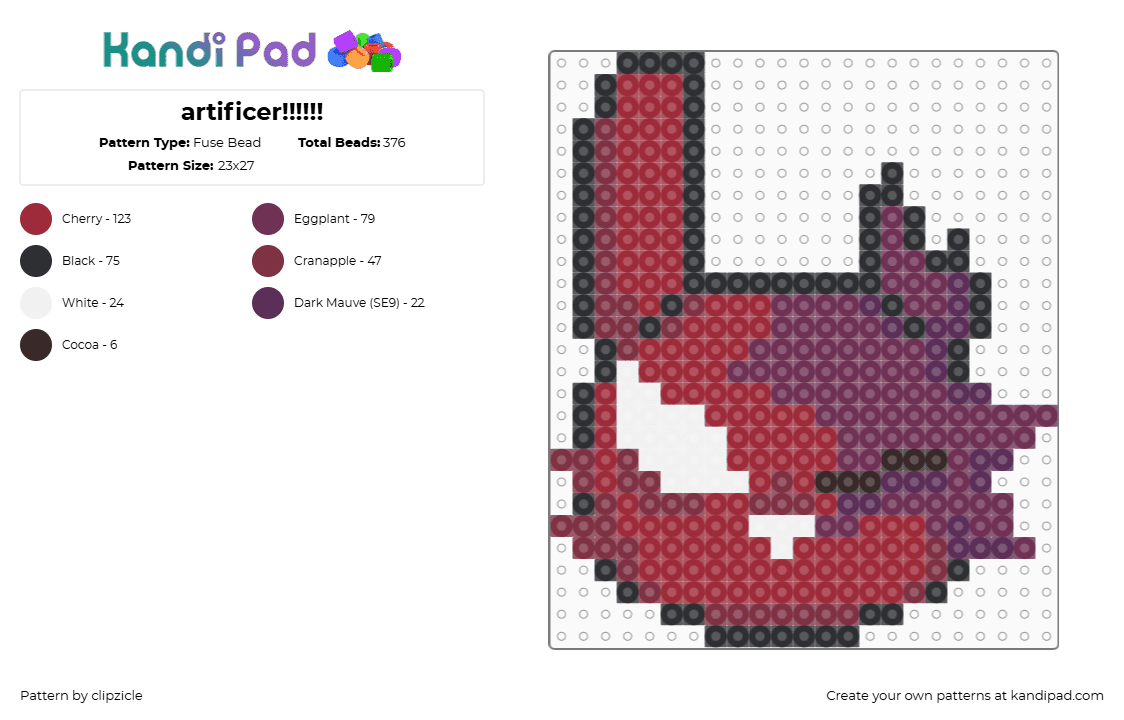artificer!!!!!! - Fuse Bead Pattern by clipzicle on Kandi Pad - pink,red,rain world,artificer,slugcat