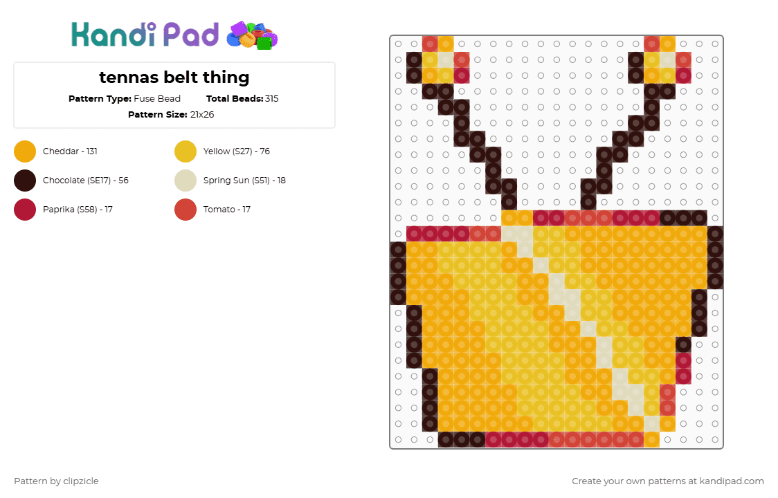 tennas belt thing - Fuse Bead Pattern by clipzicle on Kandi Pad - orange,yellow