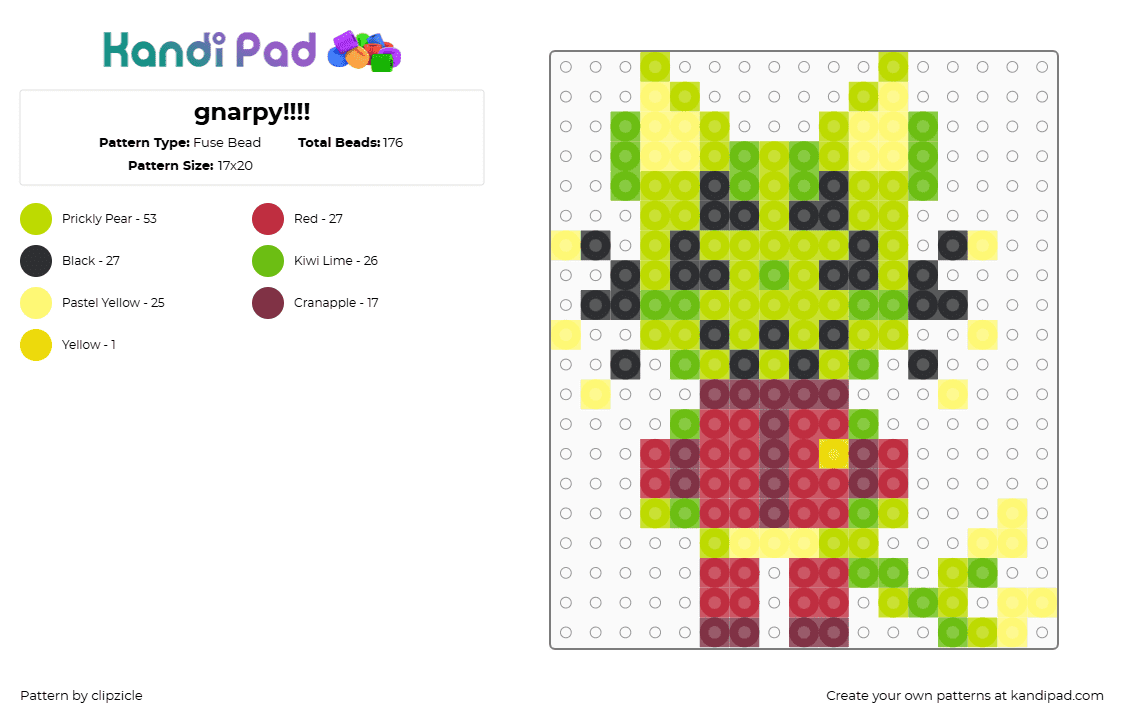 gnarpy!!!! - Fuse Bead Pattern by clipzicle on Kandi Pad - green,regretevator