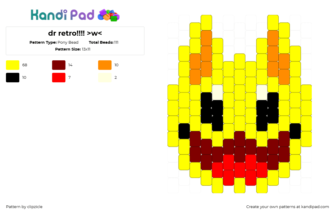 dr retro!!!! >w - Pony Bead Pattern by clipzicle on Kandi Pad - dr retro,regretevator,roblox,head,npc,character,video game,charm,yellow,red