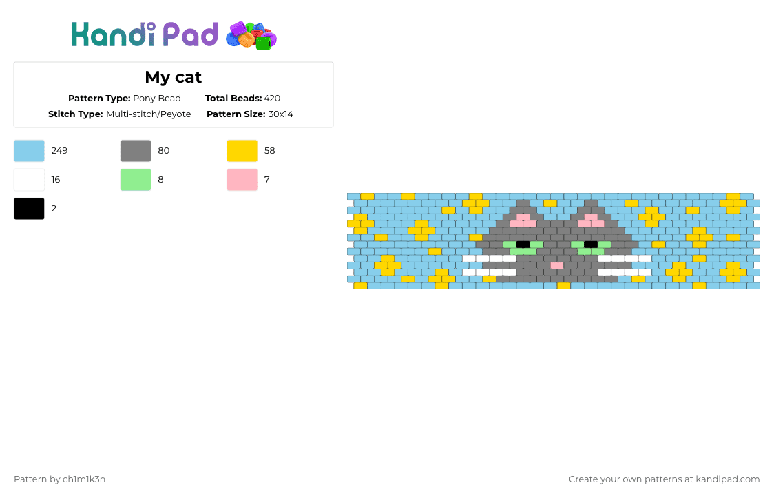 My cat - Pony Bead Pattern by ch1m1k3n on Kandi Pad - light blue,gray