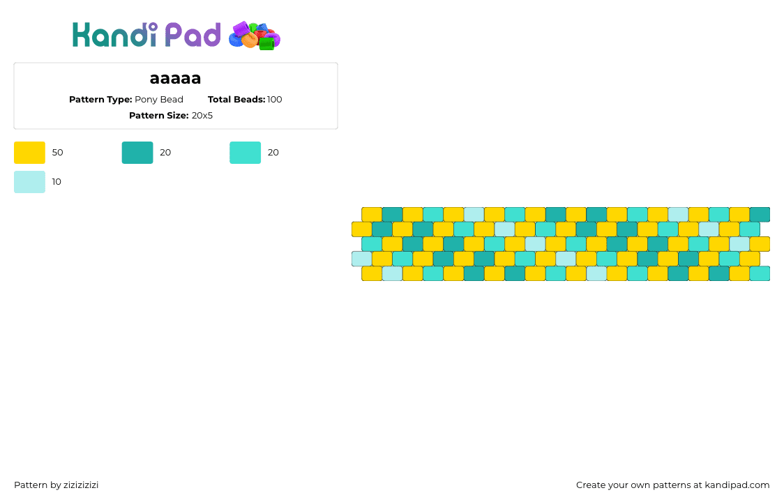 aaaaa - Pony Bead Pattern by zizizizizi on Kandi Pad - diagonal,stripes,bracelet,cuff,yellow,teal,green