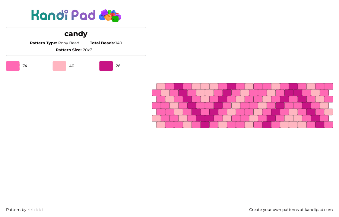 candy - Pony Bead Pattern by zizizizizi on Kandi Pad - zigzag,valentine,geometric,cuff,pink