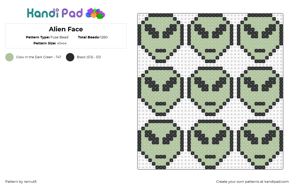 Alien Face - Fuse Bead Pattern by renrut5 on Kandi Pad - alien,face,extraterrestrial,charms,green,black