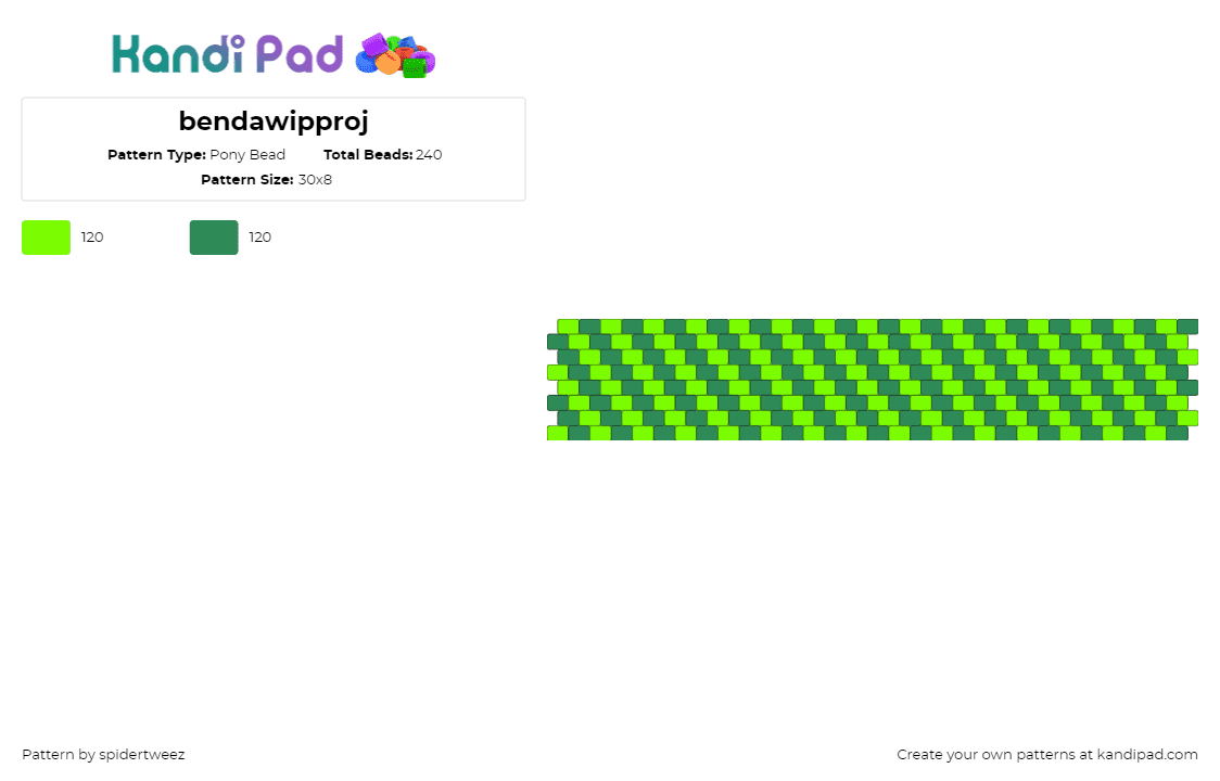 bendawipproj - Pony Bead Pattern by spidertweez on Kandi Pad - neon,diagonal,stripes,cuff,green