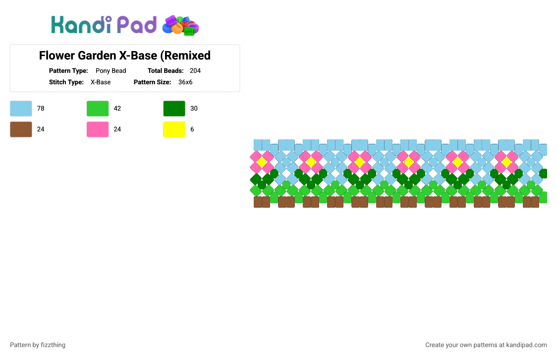 Flower Garden X-Base (Remixed) - Pony Bead Pattern by fizzthing on Kandi Pad - green,light blue,flower,floral,garden