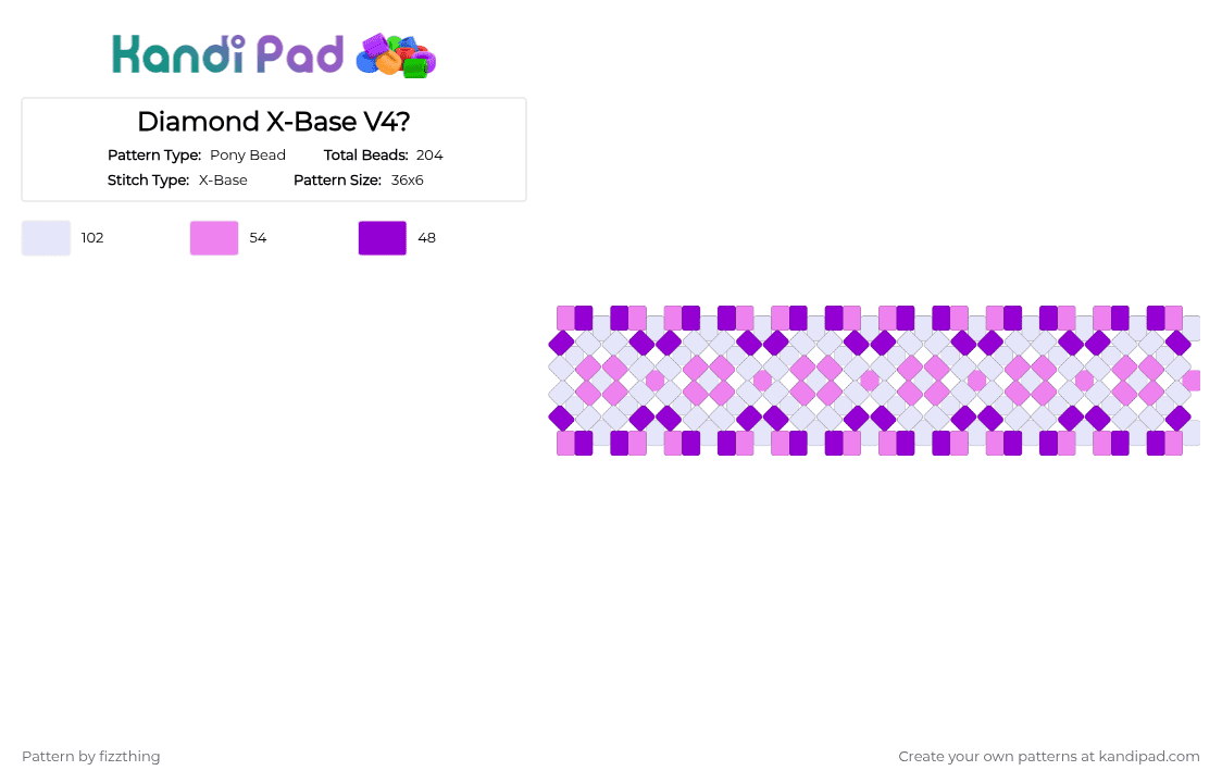 Diamond X-Base V2 - Pony Bead Pattern by fizzthing on Kandi Pad - pink,purple