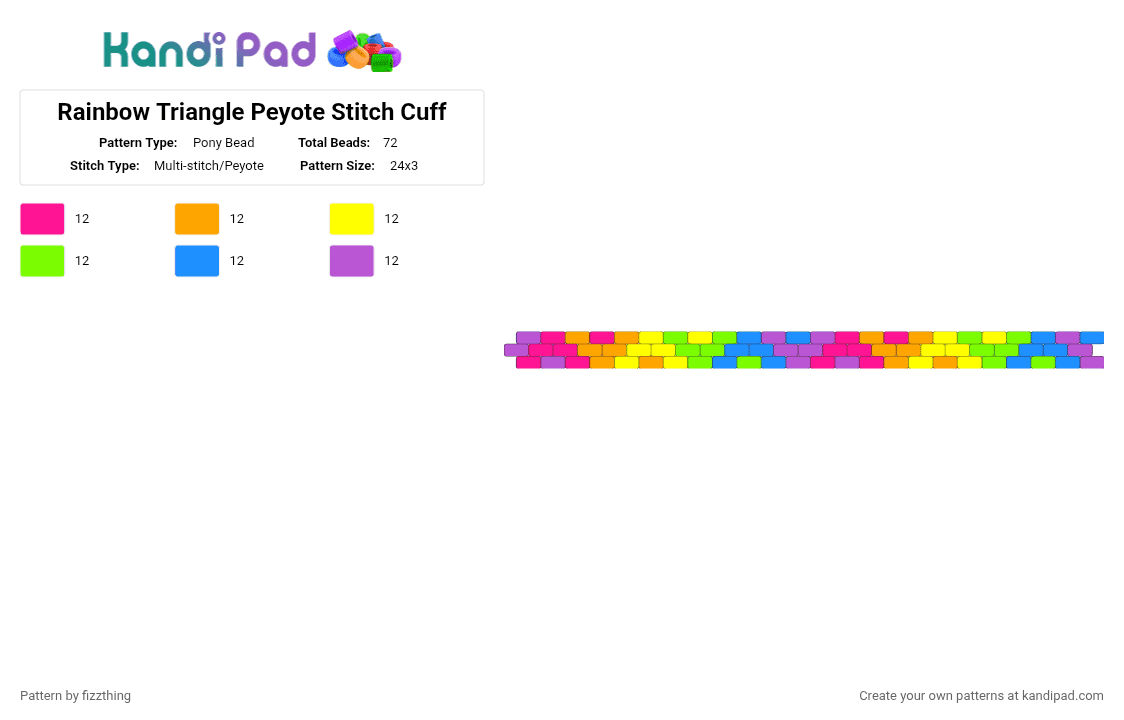 Rainbow Triangle Peyote Stitch Cuff - Pony Bead Pattern by fizzthing on Kandi Pad - pink,rainbow,triangle