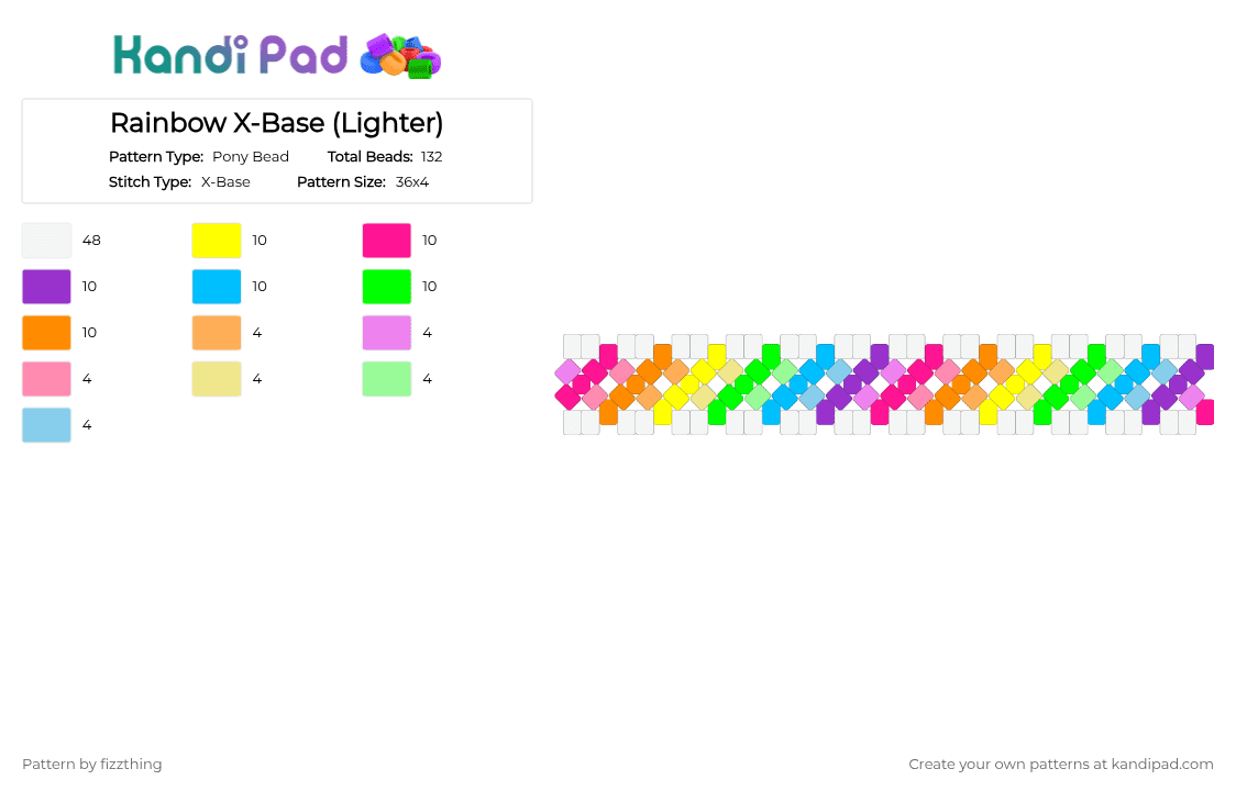 Rainbow X-Base (Lighter) - Pony Bead Pattern by fizzthing on Kandi Pad - yellow,orange,pink,light blue,rainbow
