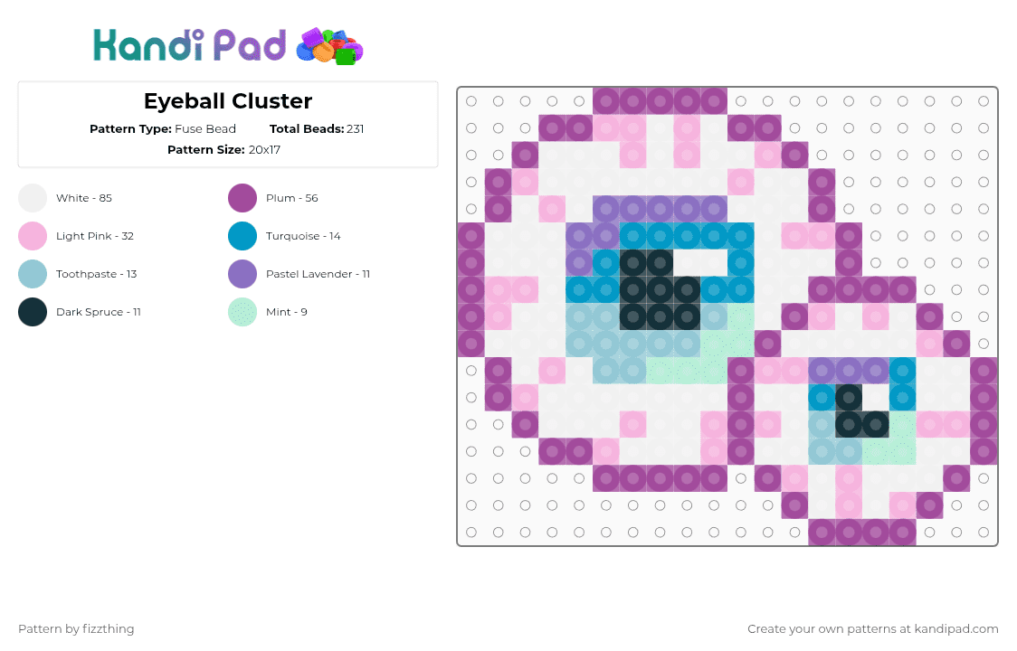 Eyeball Cluster - Fuse Bead Pattern by fizzthing on Kandi Pad - pink,yami kawaii,menhera kei,eyeball,eyes,creepy cute,gurokawa