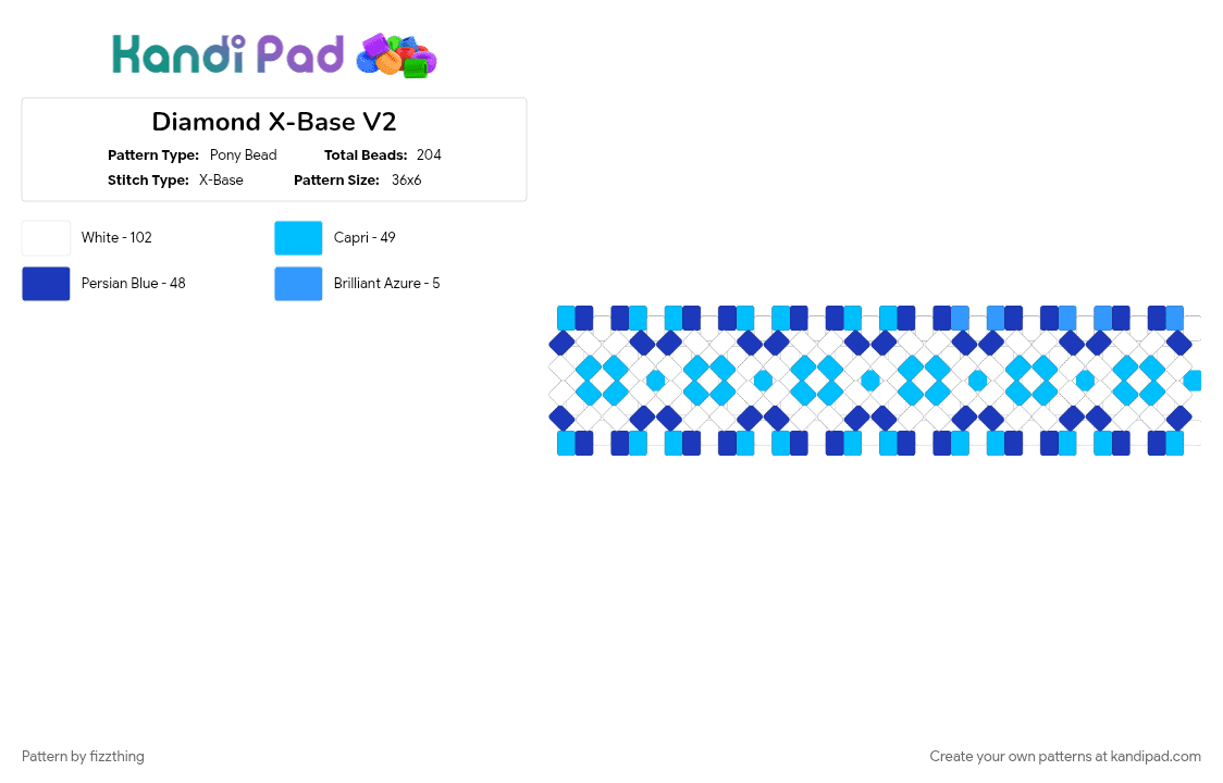 Diamond X-Base V2 - Pony Bead Pattern by fizzthing on Kandi Pad - light blue, purple
