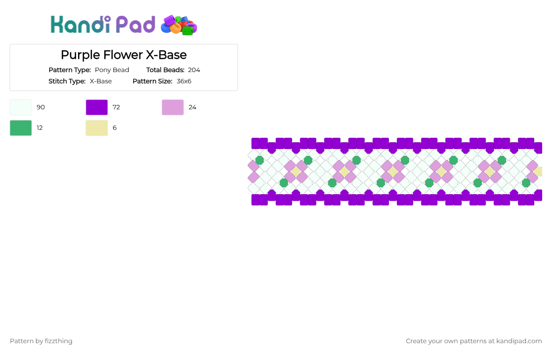 Purple Flower X-Base - Pony Bead Pattern by fizzthing on Kandi Pad - purple,floral,flower