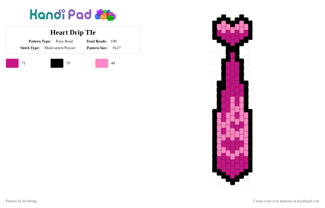 Heart Drip TIe - Pony Bead Pattern by fizzthing on Kandi Pad - black,pink,heart,drip,tie