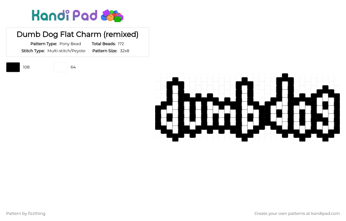 Dumb Dog Flat Charm (remixed) - Pony Bead Pattern by fizzthing on Kandi Pad - black, charm, dog, white