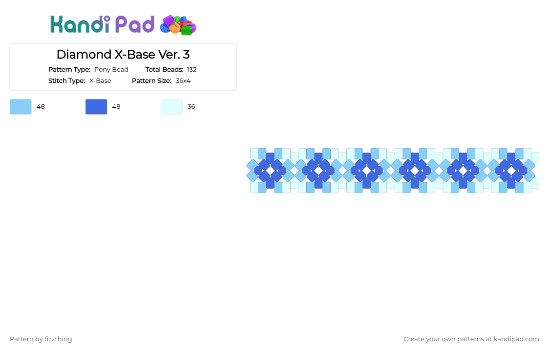 Diamond X-Base Ver. 3 - Pony Bead Pattern by fizzthing on Kandi Pad - light blue,blue