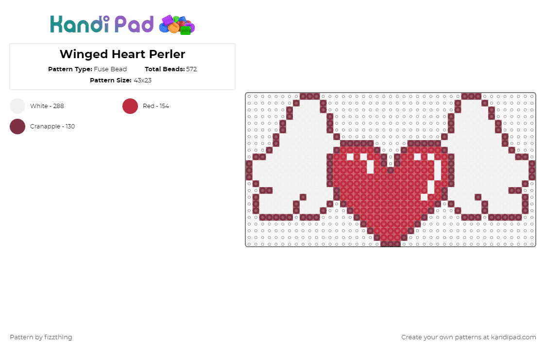 Winged Heart Perler - Fuse Bead Pattern by fizzthing on Kandi Pad - brown,red,heart,wings,valentines,love
