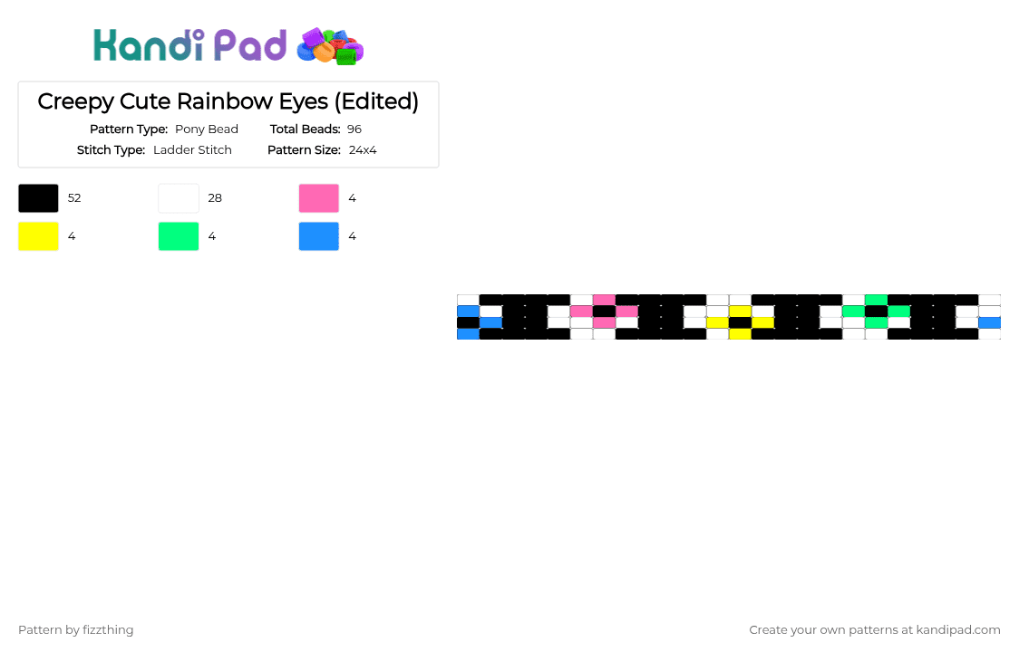 Creepy Cute Rainbow Eyes (Remixed) - Pony Bead Pattern by fizzthing on Kandi Pad - black,white,yellow,light blue,colorful,gurokawa,creepy cute,eyes,rainbow