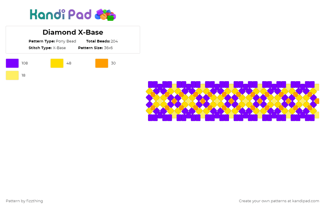Diamond X-Base - Pony Bead Pattern by fizzthing on Kandi Pad - purple,yellow