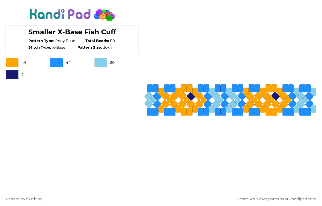Smaller X-Base Fish Cuff - Pony Bead Pattern by fizzthing on Kandi Pad - orange,light blue
