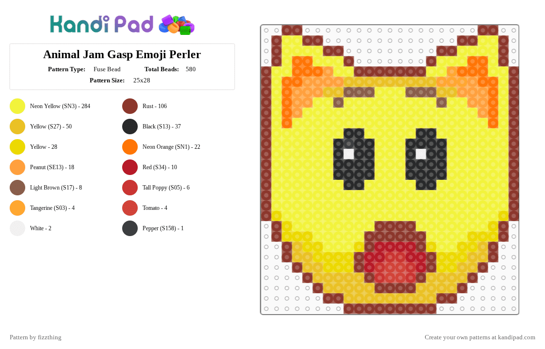 Animal Jam Gasp Emoji Perler - Fuse Bead Pattern by fizzthing on Kandi Pad - yellow,animal jam,emoji