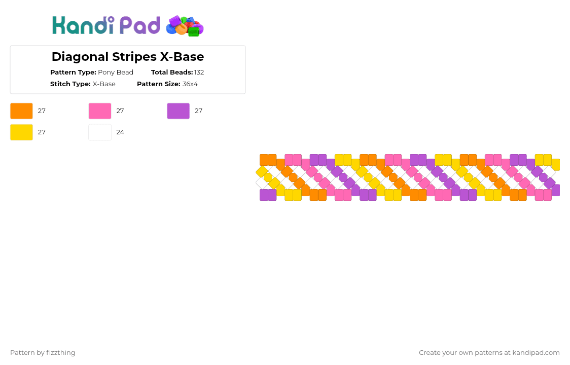 Diagonal Stripes X-Base - Pony Bead Pattern by fizzthing on Kandi Pad - pink,stripes