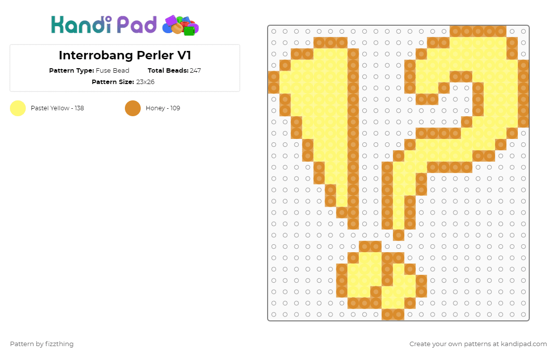 Interrobang Perler V1 - Fuse Bead Pattern by fizzthing on Kandi Pad - orange,yellow,question mark,exclamation point,punctuation