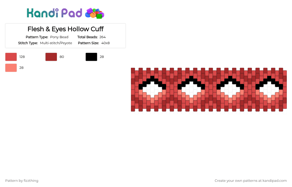 Flesh & Eyes Hollow Cuff - Pony Bead Pattern by fizzthing on Kandi Pad - red,weirdcore,eyes,flesh