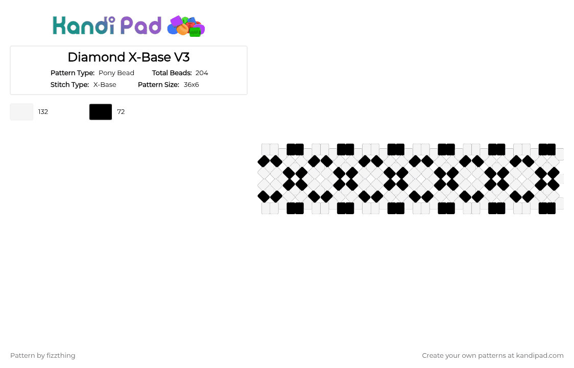 Diamond X-Base V3 - Pony Bead Pattern by fizzthing on Kandi Pad - white,black