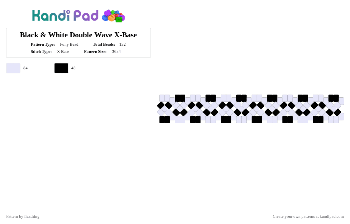 Double Wave X-Base - Pony Bead Pattern by fizzthing on Kandi Pad - black,white,simple,wave