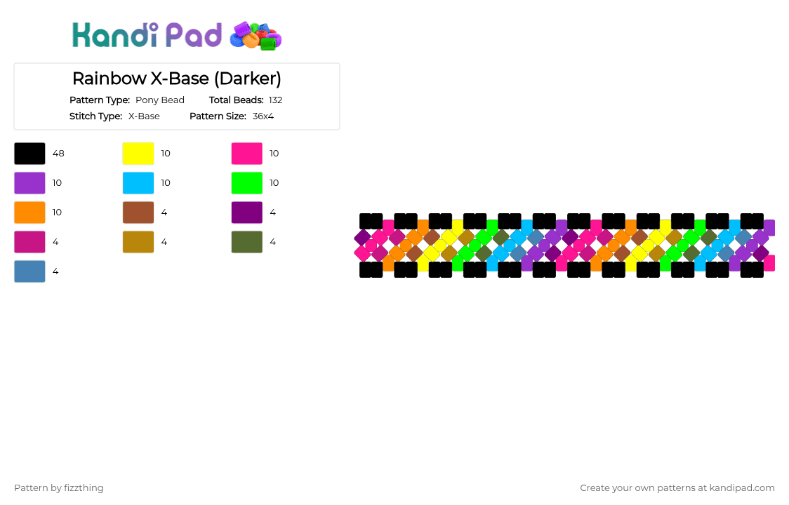 Rainbow X-Base (Darker) - Pony Bead Pattern by fizzthing on Kandi Pad - pink,purple,green,colorful,rainbow