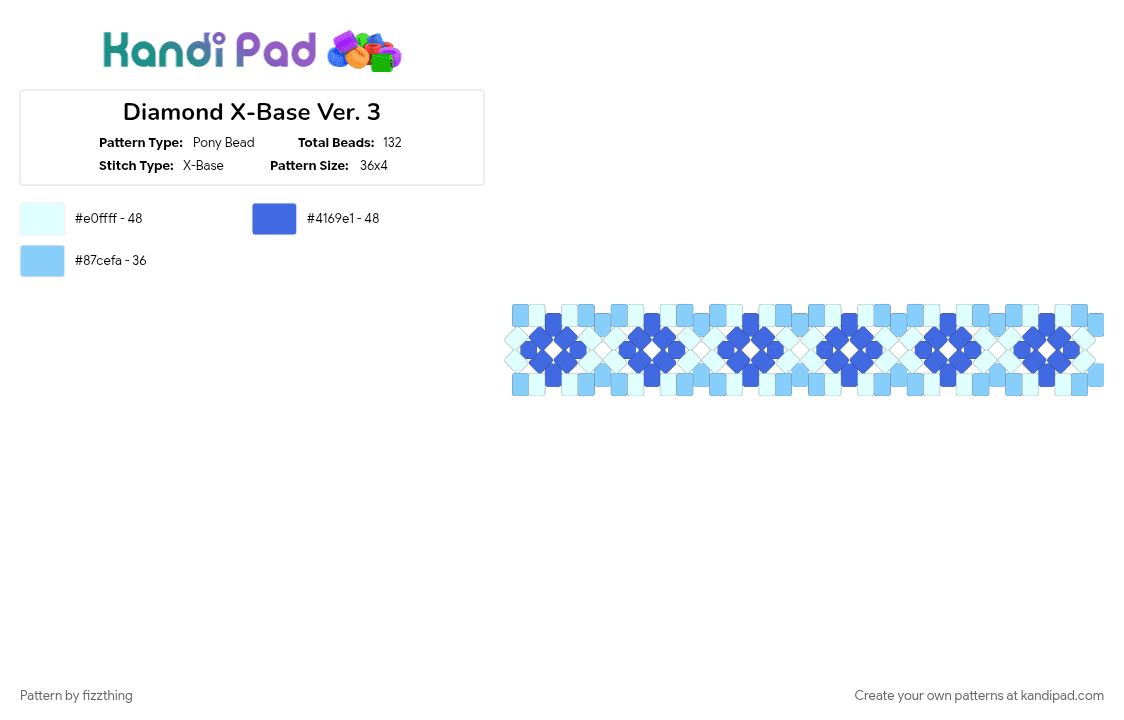 Diamond X-Base Ver. 3 - Pony Bead Pattern by fizzthing on Kandi Pad - blue, light blue