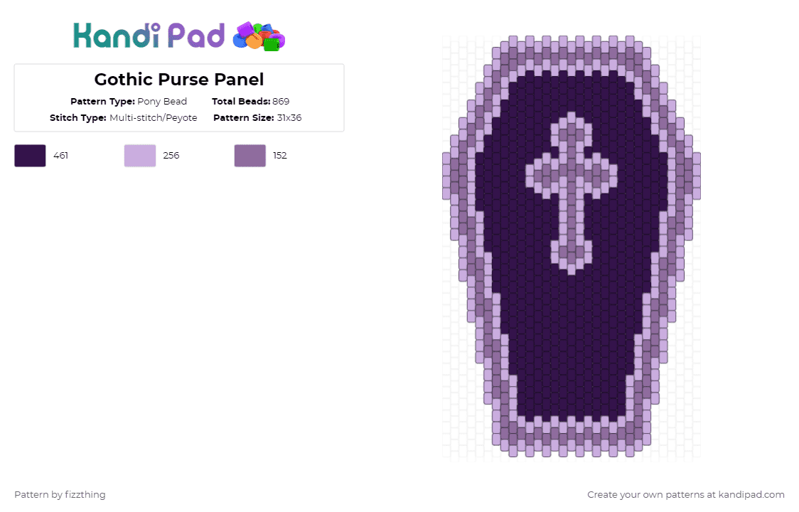 Gothic Purse Panel - Pony Bead Pattern by fizzthing on Kandi Pad - pink,purple,gothic,goth,cross