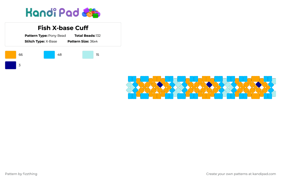 Fish X-base Cuff - Pony Bead Pattern by fizzthing on Kandi Pad - orange,light blue,fish,goldfish