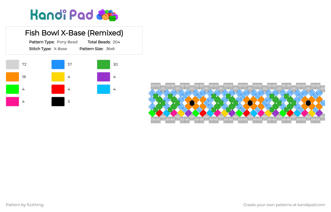 Fish Bowl X-Base (Remixed) - Pony Bead Pattern by fizzthing on Kandi Pad - orange,green,light blue,fish,goldfish,fish bowl