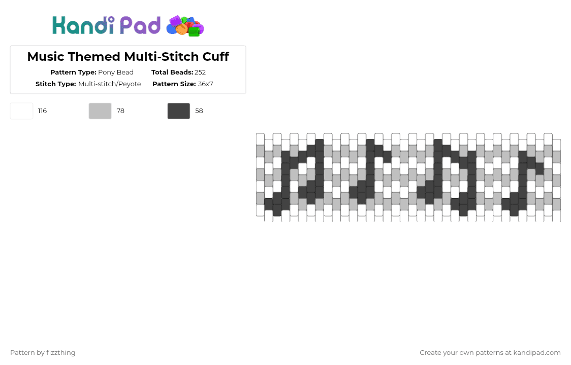 Music Themed Multi-Stitch Cuff - Pony Bead Pattern by fizzthing on Kandi Pad - white,beige,music,music notes