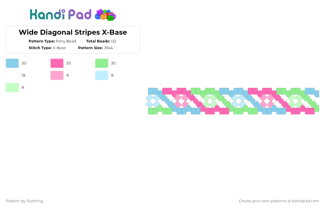Wide Diagonal Stripes X-Base - Pony Bead Pattern by fizzthing on Kandi Pad - light blue,pink,teal,stripes