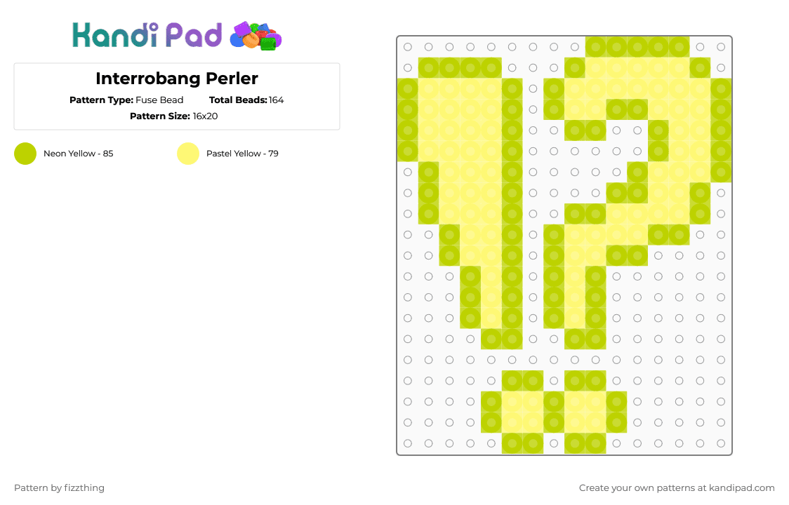 Interrobang Perler V2 - Fuse Bead Pattern by fizzthing on Kandi Pad - green,yellow,question mark,exclamation mark
